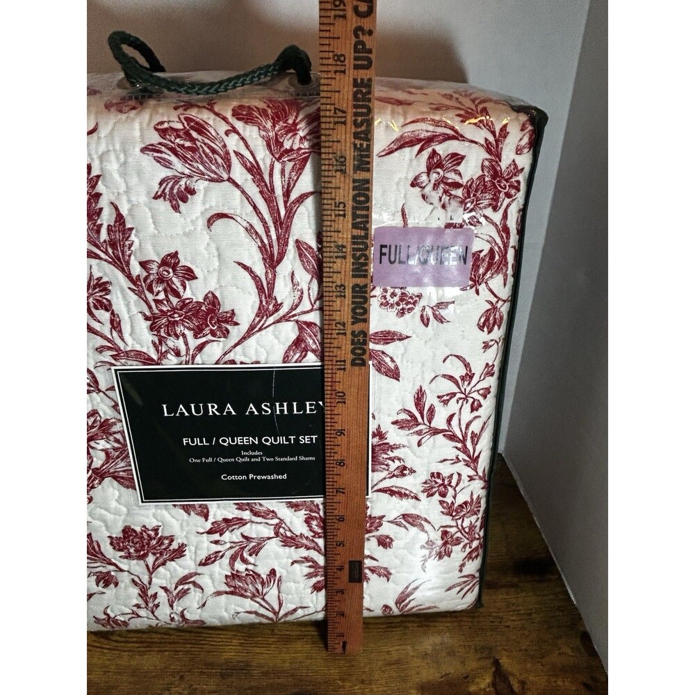 Laura Ashley Ashington Full Queen Quilt Set, 3 Piece Red Floral Cotton Prewashed - Picture 8 of 14